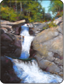 pastel painting, waterfall, Delaware Water Gap
